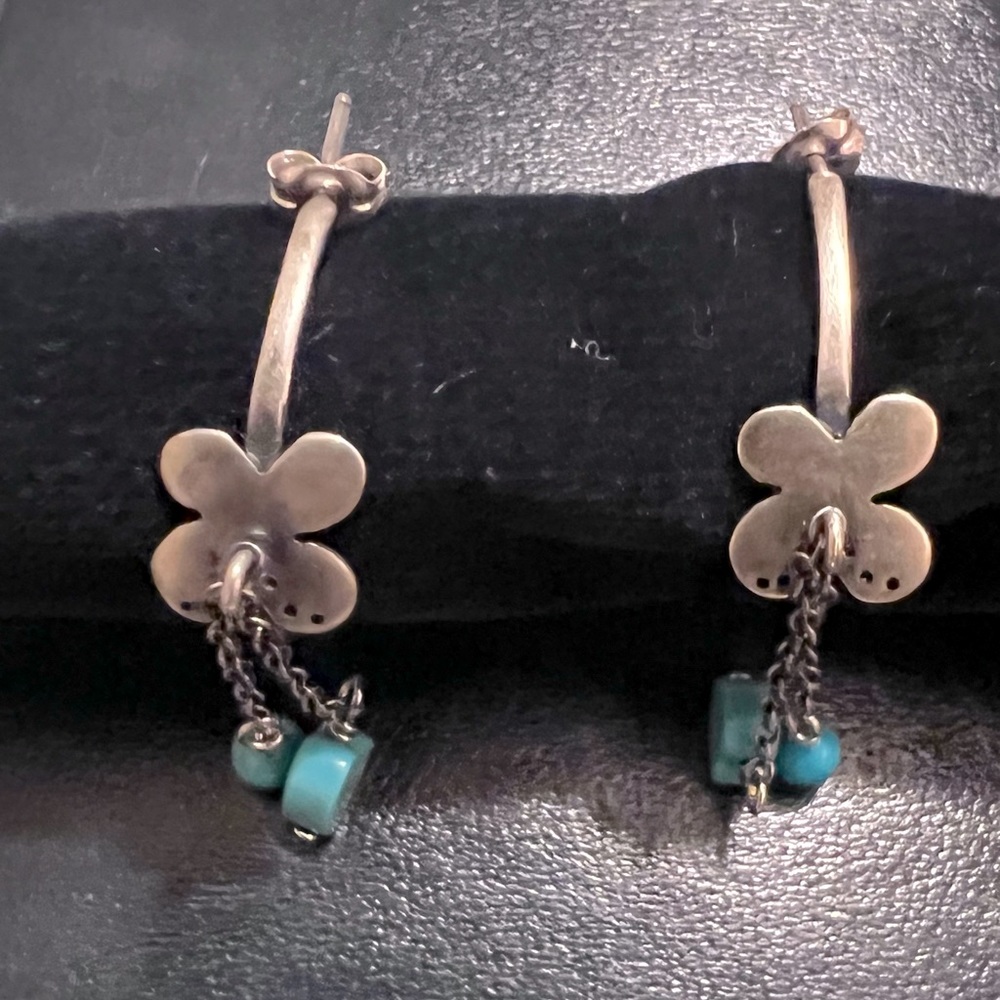 Turquoise and 925 Silver Hoop Earrings